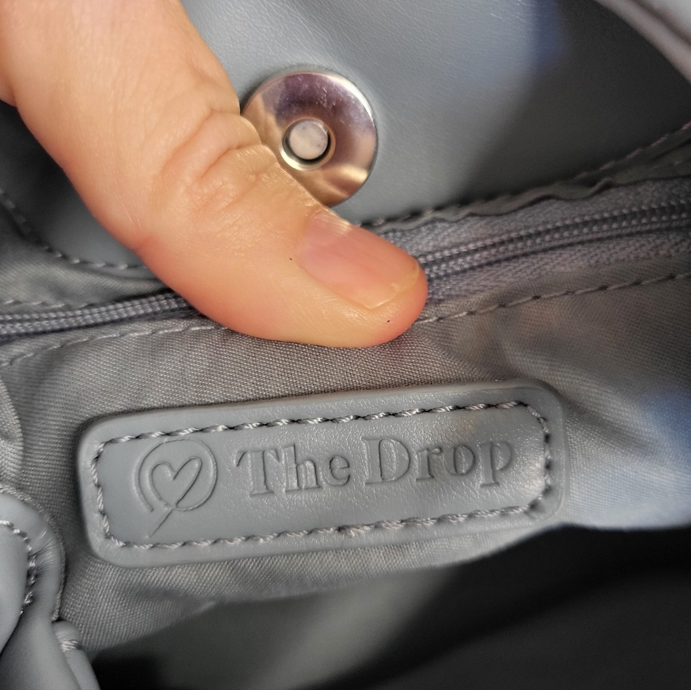 The Drop Addison Soft Faux Leather Ruched Top Handle Bag. Dusty Blue - Picture 5 of 16